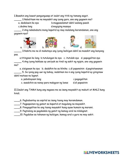 pagtulong sa may kapansanan clipart|Pag aalaga sa maysakit worksheet .